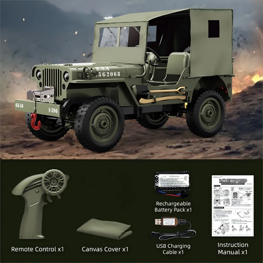 JJRC C8815 Rc Car 1:10 JEEP MB 2.4g 4wd RTR Crawler Climbing Scale Military Truck Offroad Vehicle Adult Toy Gift for Kids