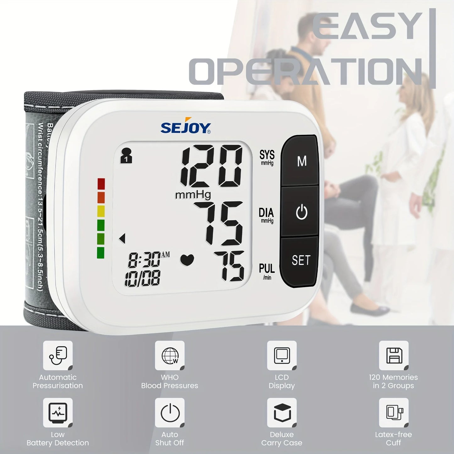 Blood Pressure Machine Wrist Blood Pressure Cuff Wrist BP Monitor Wrist Cuff Automatic Monitor with Heartbeat Detection