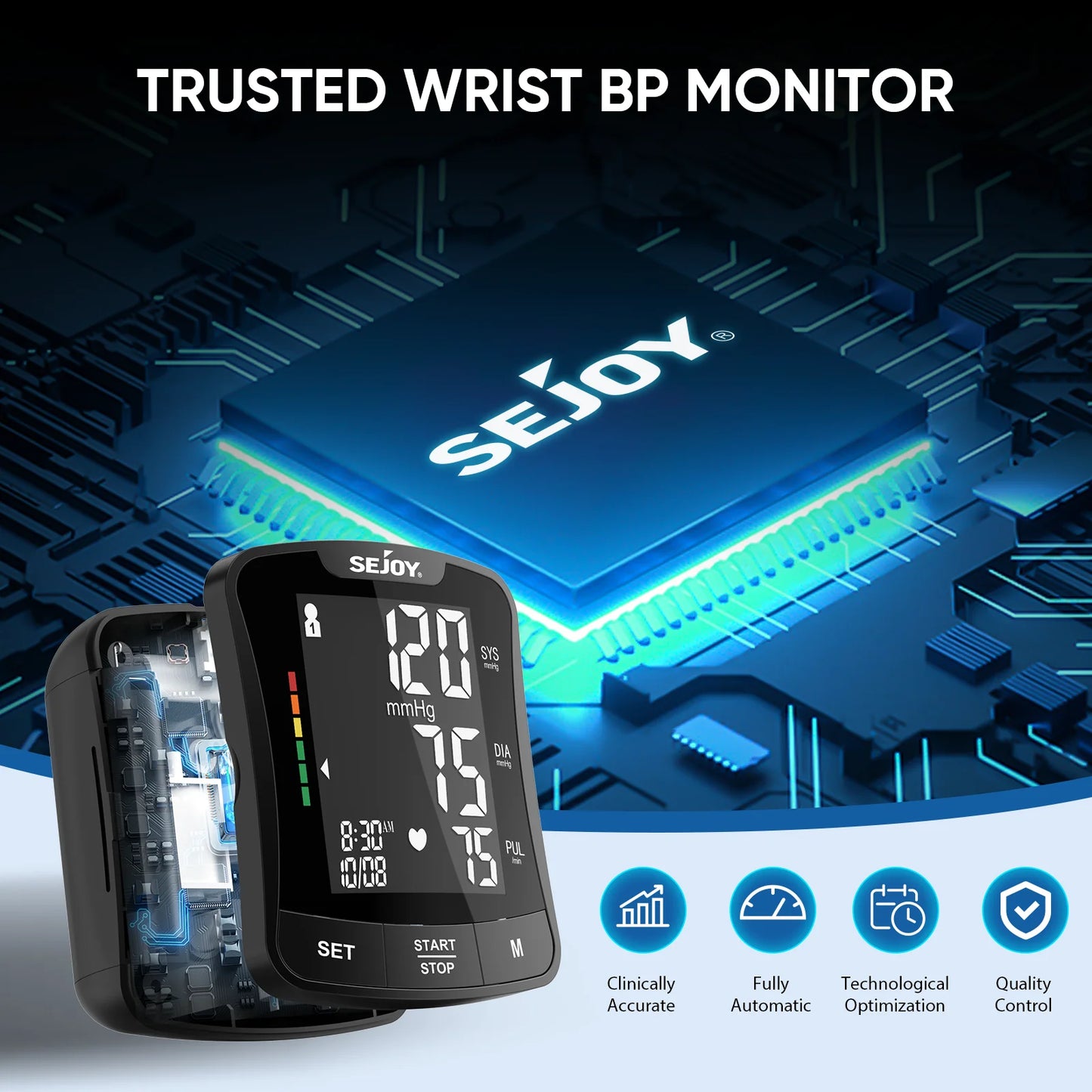 Electronic Blood Pressure Monitor Wrist Cuff Tonometer Digital Sphygmomanometer Electronic BP Monitors Blood Meter