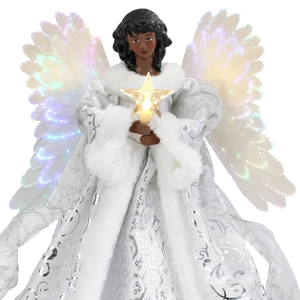 Angel Tree Topper Pendant Christmas Angel Decoration with Lights Lighted Tree Topper Ornament for Indoor Office Tree Decoration