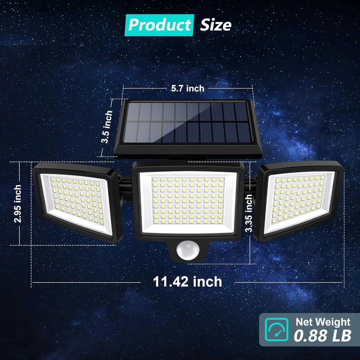 (1/2/3Pack)3 Heads Solar Outdoor Light, 210LED 2500LM Motion Sensor Security Light with Wireless Remote Control, IP65 Waterproof