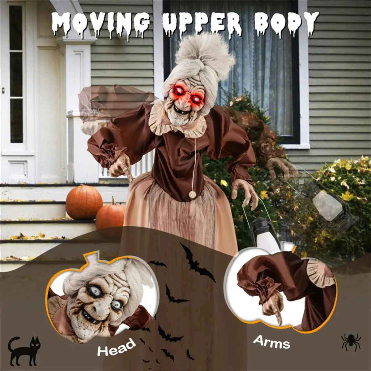 Talking Old Lady Halloween Decoration - Spooky Animated Prop for Haunted House Decor