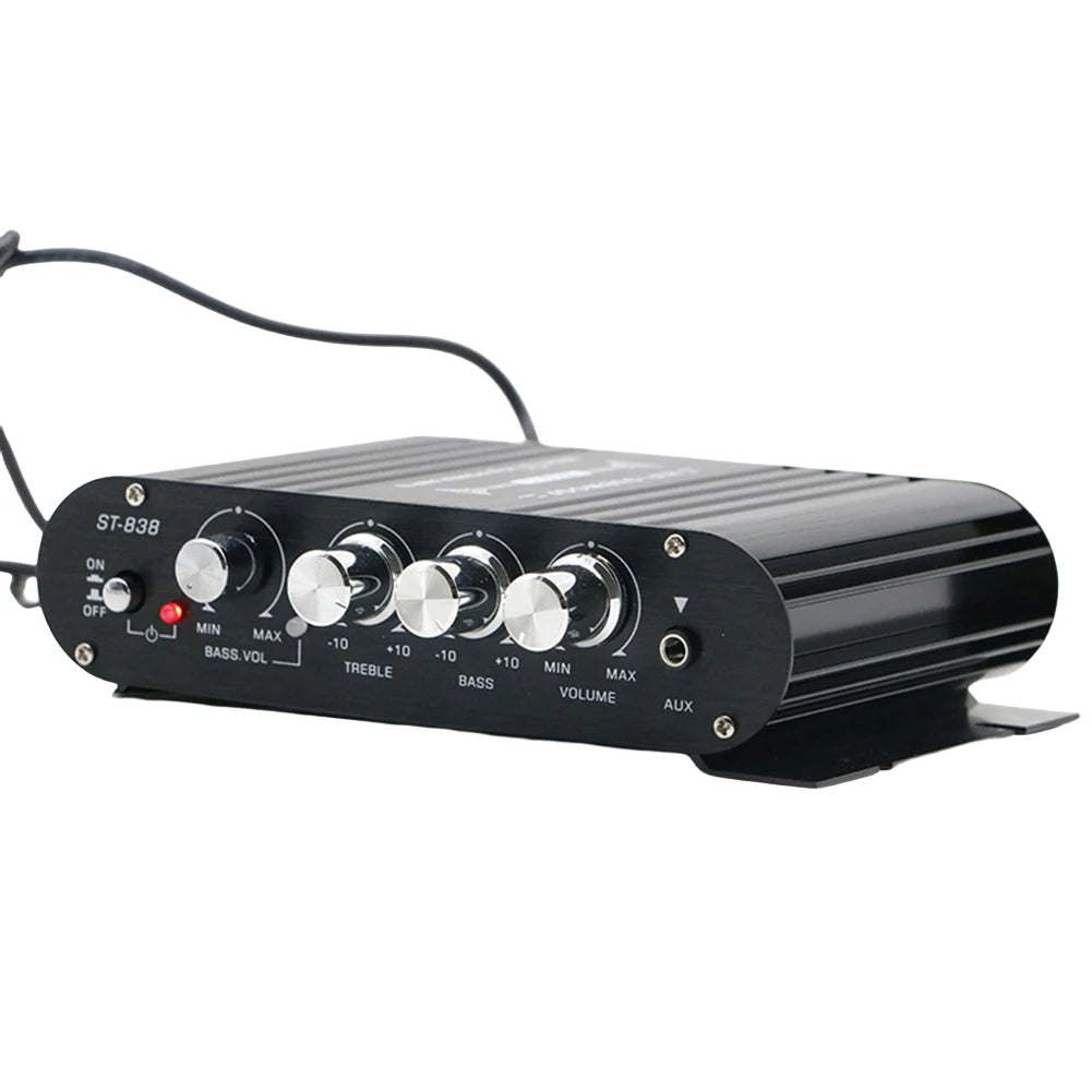 ST-838 HiFi 2.1 Channel Stereo Bass Sound Amp Bass and Treble Adjustment 80W*2 Audio Amplifier Black Car Home Amp