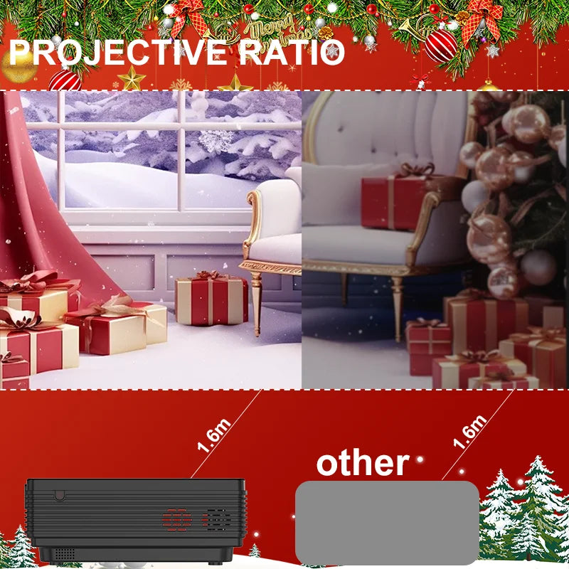Christmas Full HD Portable LED Projector 1920*1080P 5G WiFi BT5.0 Auto Focus Video Movie Projector 4k Home Theater Gifts Beamer