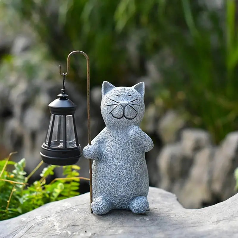 Outdoor Solar Lights Resin Cat Waterproof Lantern Weather-Resistant Garden Lights for Holiday Gift Elegant Ornament for Garden