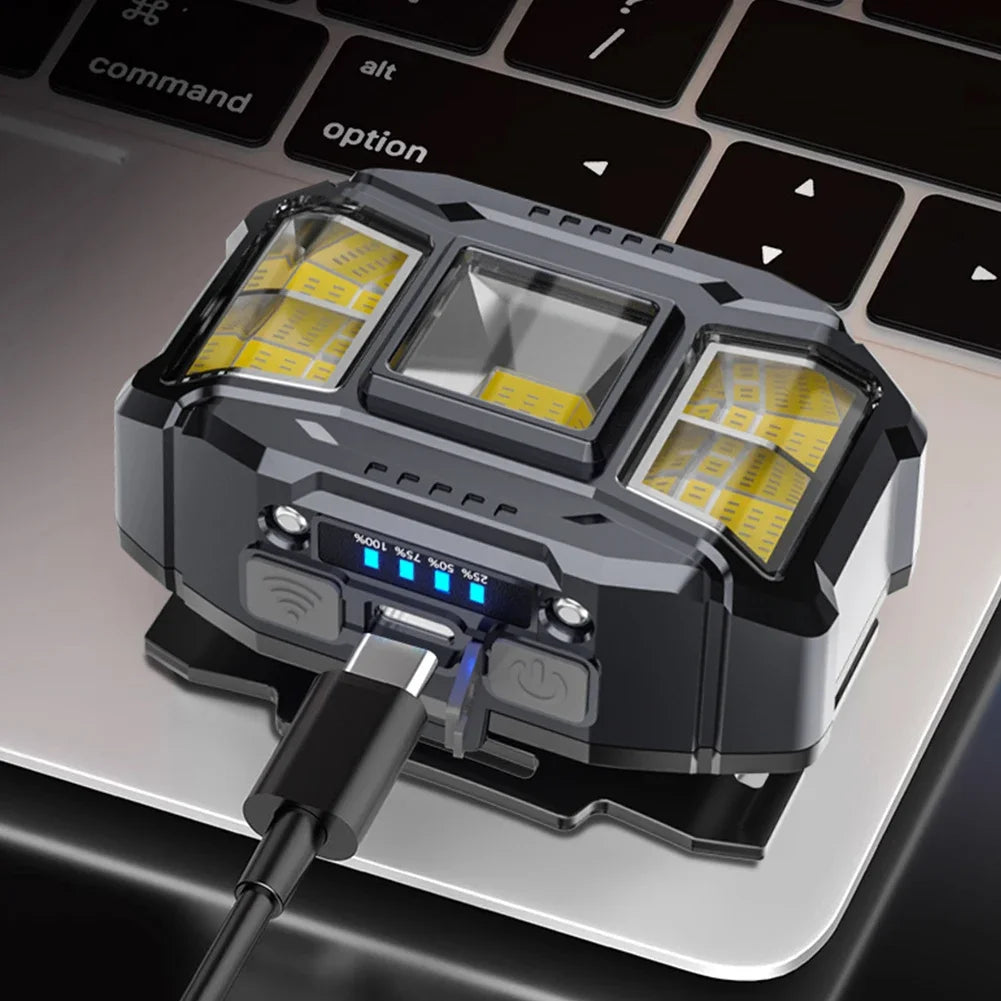 COB LED Outdoor Head Lamp USB Charging Head Mounted Flashlight Power Display Powerful Headlight Torch for Outdoor Night Fishing