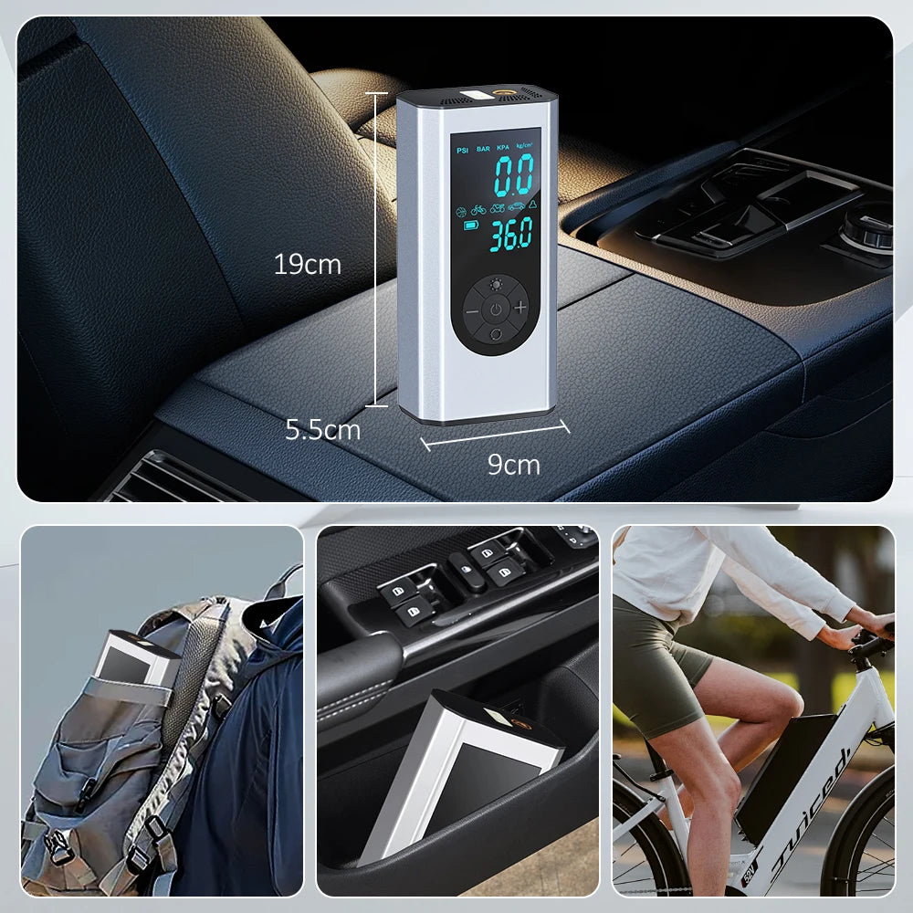 BGTEC Tire Inflator Portable Air Compressor For Car Bike MotorcycleTires Balls Swimming Ring with Gauge 20000mAh Battery DC 12