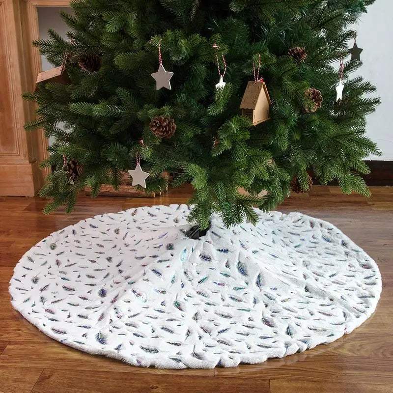 Christmas Tree Floor Skirt Soft Plush Tree Skirt Ornaments Christmas Tree Mat With Leather Patterns For Decorations Holiday Part