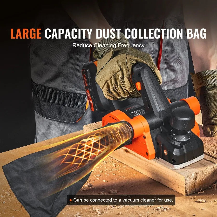 Cordless Electric Hand Planer 31 4 Width 16000 RPM Handheld Wood Planer with Battery 5 64 Adjustable Depth HSS Blades Dual Sid