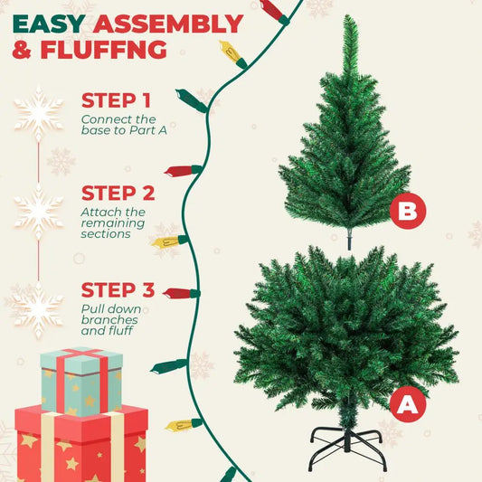 5/6/7/8/10FT Artificial Christmas Tree, Artificial Canadian Fir Full Bodied Small Xmas Tree With Thick Branch Tips, Iron Base