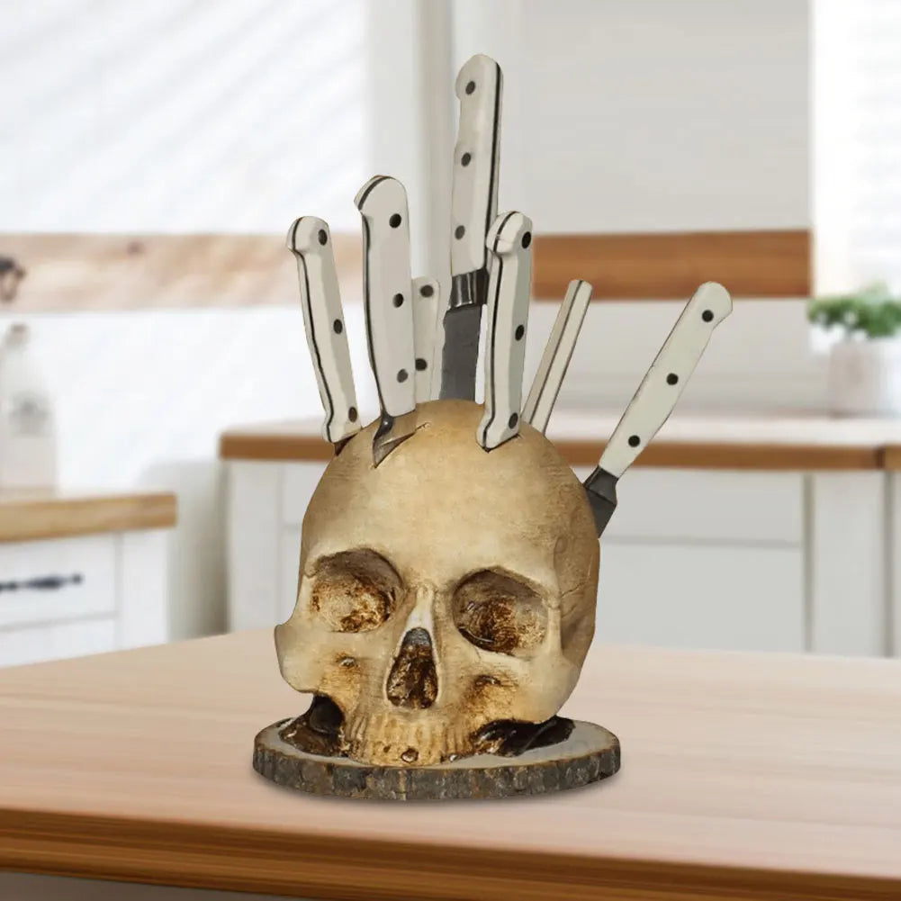 Skull Knife Holder Resin Skeleton Knife Stand Creative Kitchen Knives Holder Halloween Party Decoration