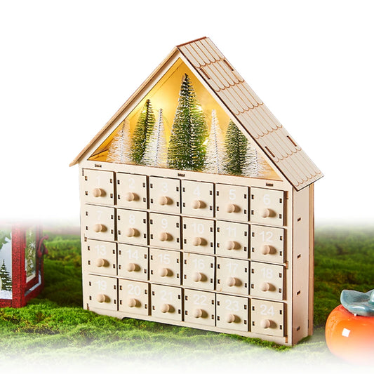 Wooden LED DIY Light Up 24 Days Countdown Calendar with 24 Empty Storage Drawers 24 Days Christmas Countdown Calendar for Kids