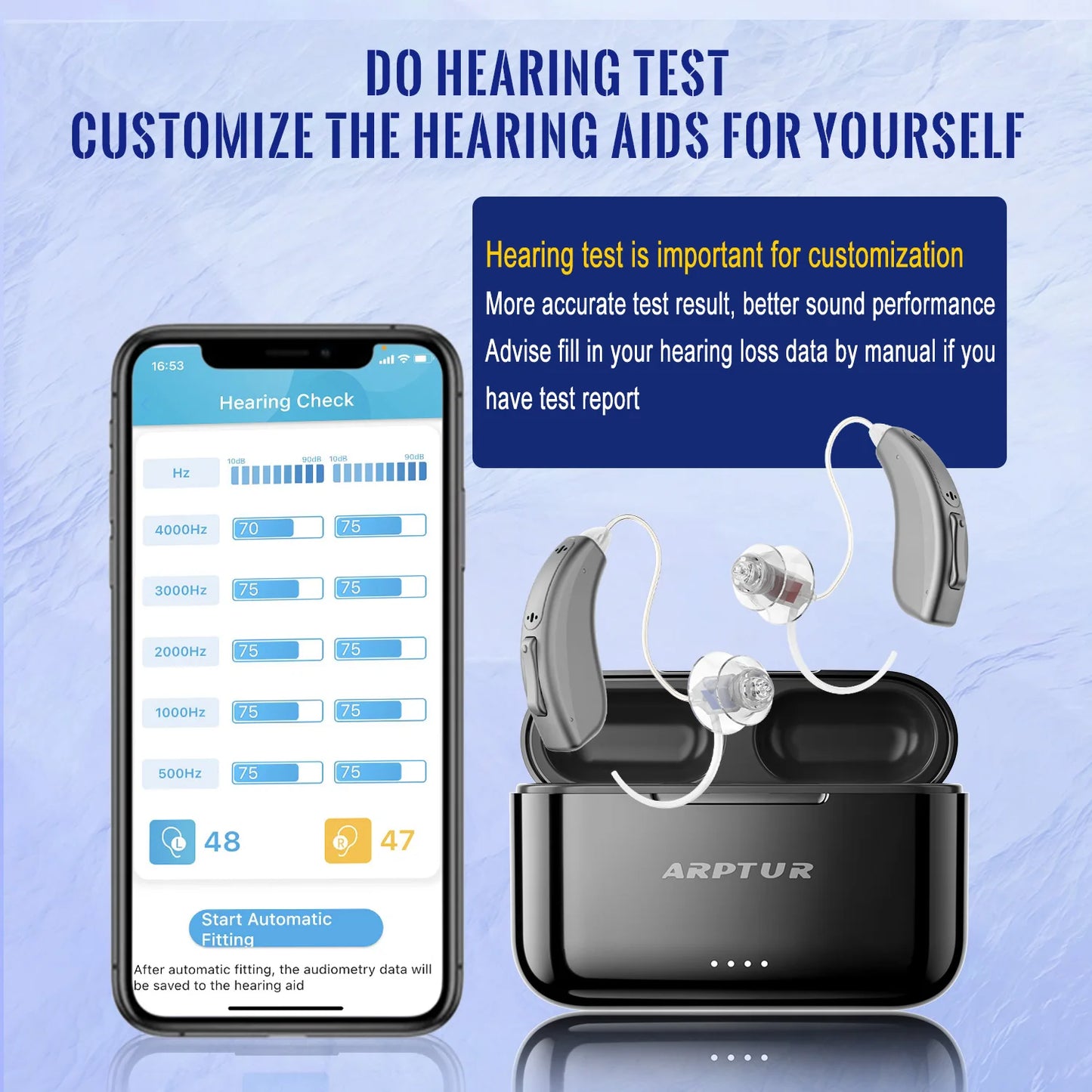 Bluetooth Hearing Aids for Seniors Rechargeable with Noice Cancelling Phone Control RIC Dual Microphone APP Hearing Test Music