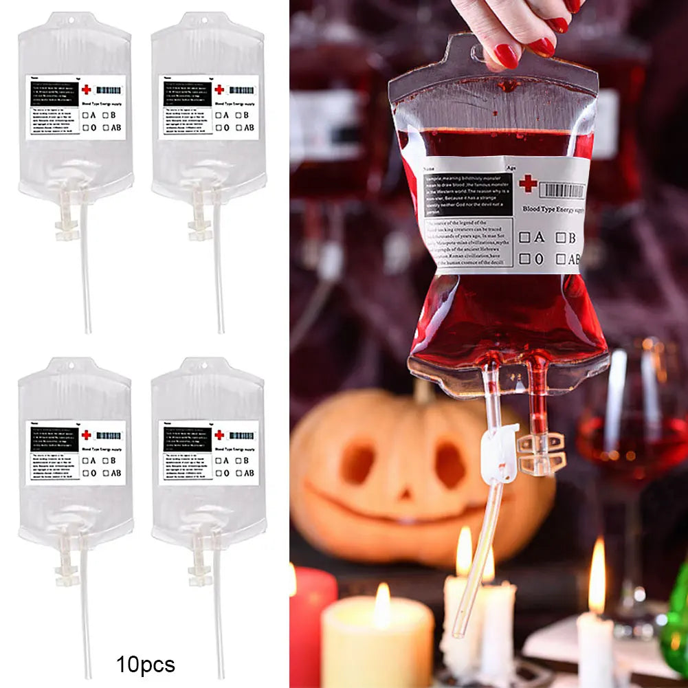 10PCS Blood IV Bags 350ML Halloween Blood Energy Drink Bag Vampire Zombie Drinks Bags for Vampire Cosplay Party Favors