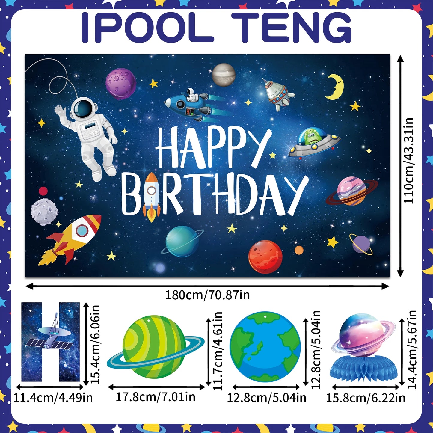 Space Birthday Party Decorations Happy Birthday Banner with Space Themed Honeycomb Centerpiece for Honeycomb Centerpiece