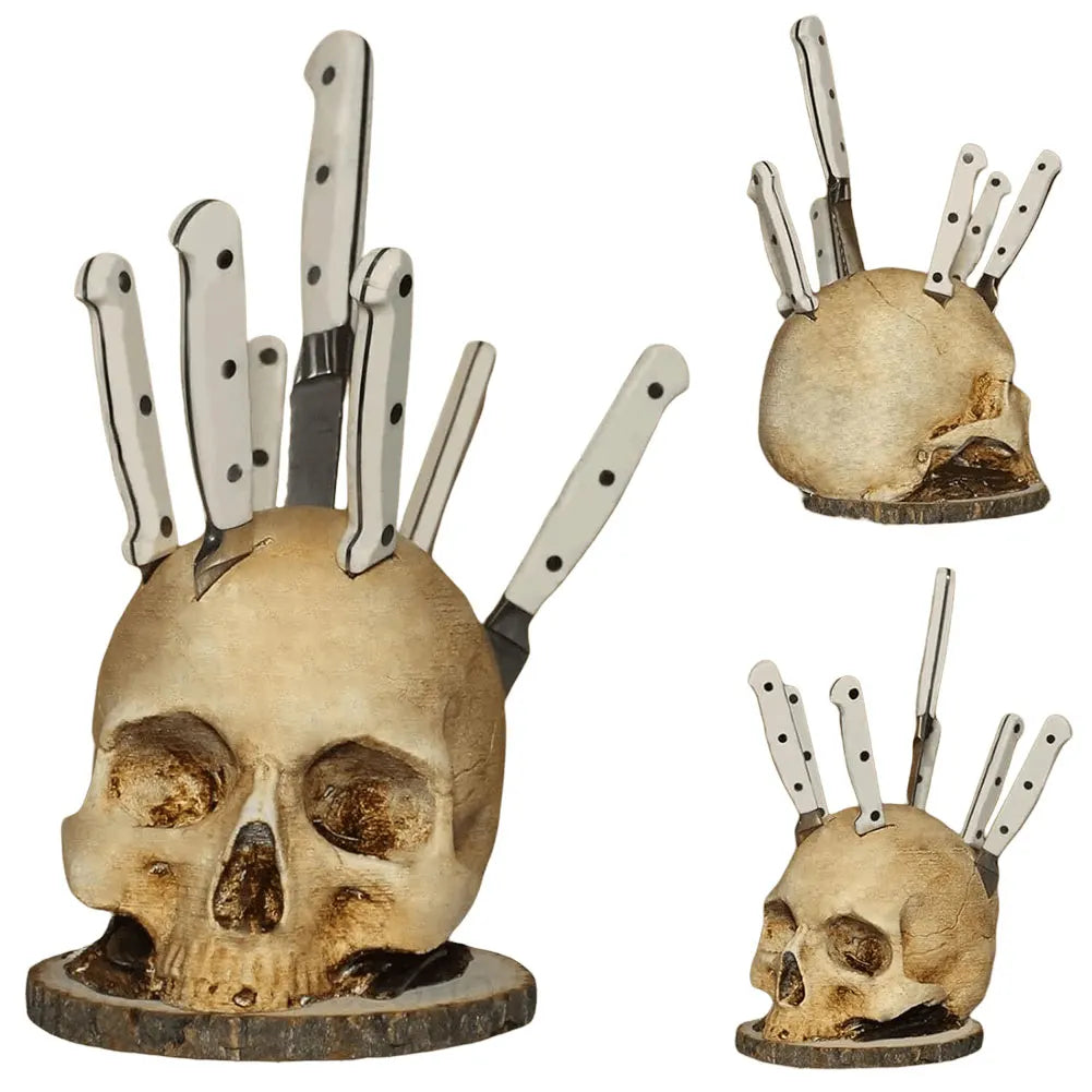 Skull Knife Holder Resin Skeleton Knife Stand Creative Kitchen Knives Holder Halloween Party Decoration