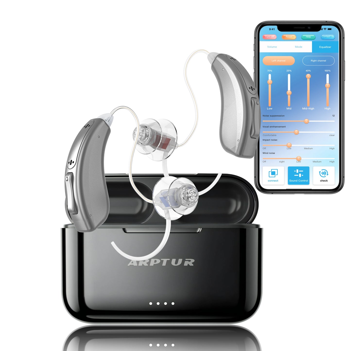 Bluetooth Hearing Aids for Seniors Rechargeable with Noice Cancelling Phone Control RIC Dual Microphone APP Hearing Test Music