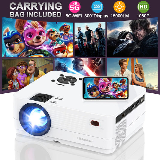Native 1080P 5G WiFi Bluetooth Projector/15000LM Full HD Movie Projector/300" Display for Outdoor Movies Support 4k Home Theater