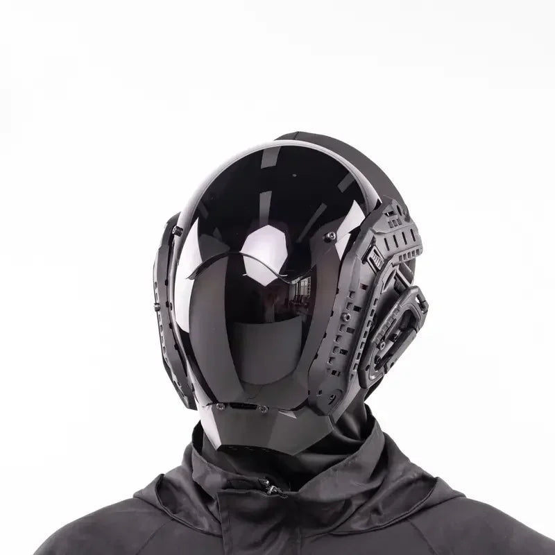 Handmade mechanical style Cyber futuristic technology mask, black unlit punk mask, Halloween party, party, dance, bar