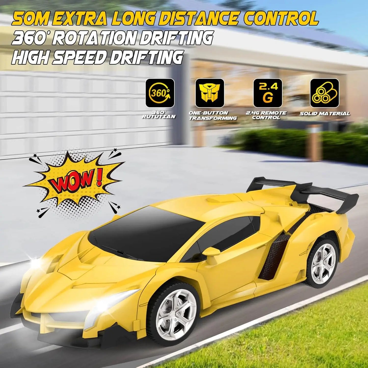 Remote Control Car - Transform Robot Toys for Kids, Rechargeable RC Cars with Lights, 360° Rotating Gifts Party Favors for Kids