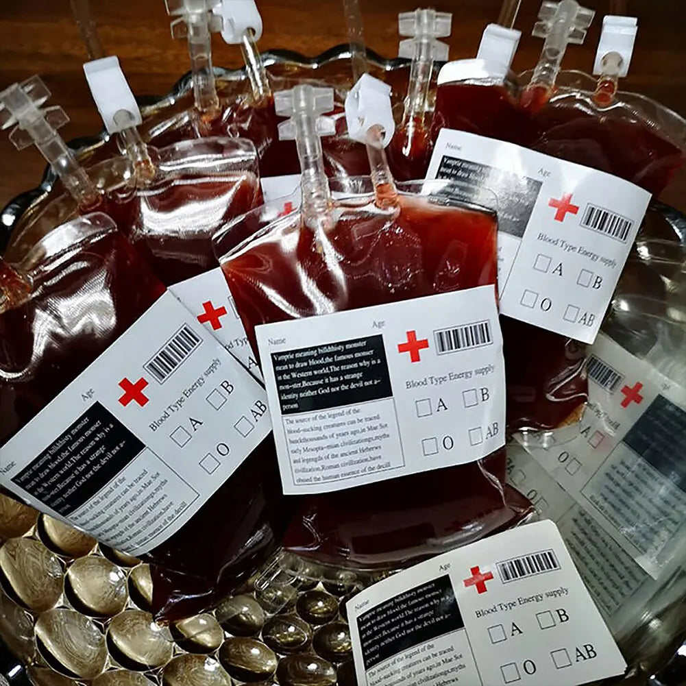 10PCS Blood IV Bags 350ML Halloween Blood Energy Drink Bag Vampire Zombie Drinks Bags for Vampire Cosplay Party Favors