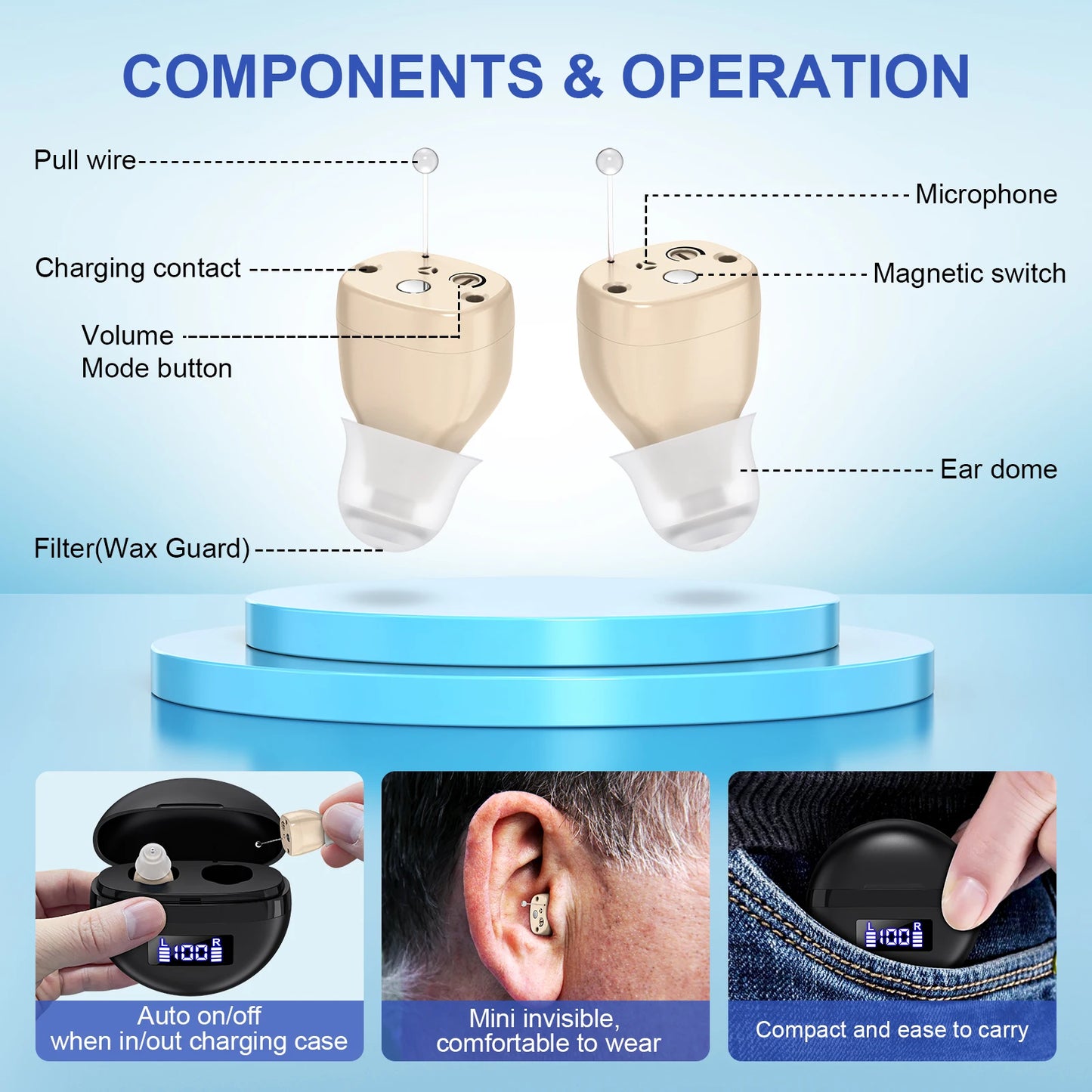Rechargeable Portable Hearing Aids For Deafness ITE Invisible Hearing Amplifiers Invisible Hearing Amplifiers