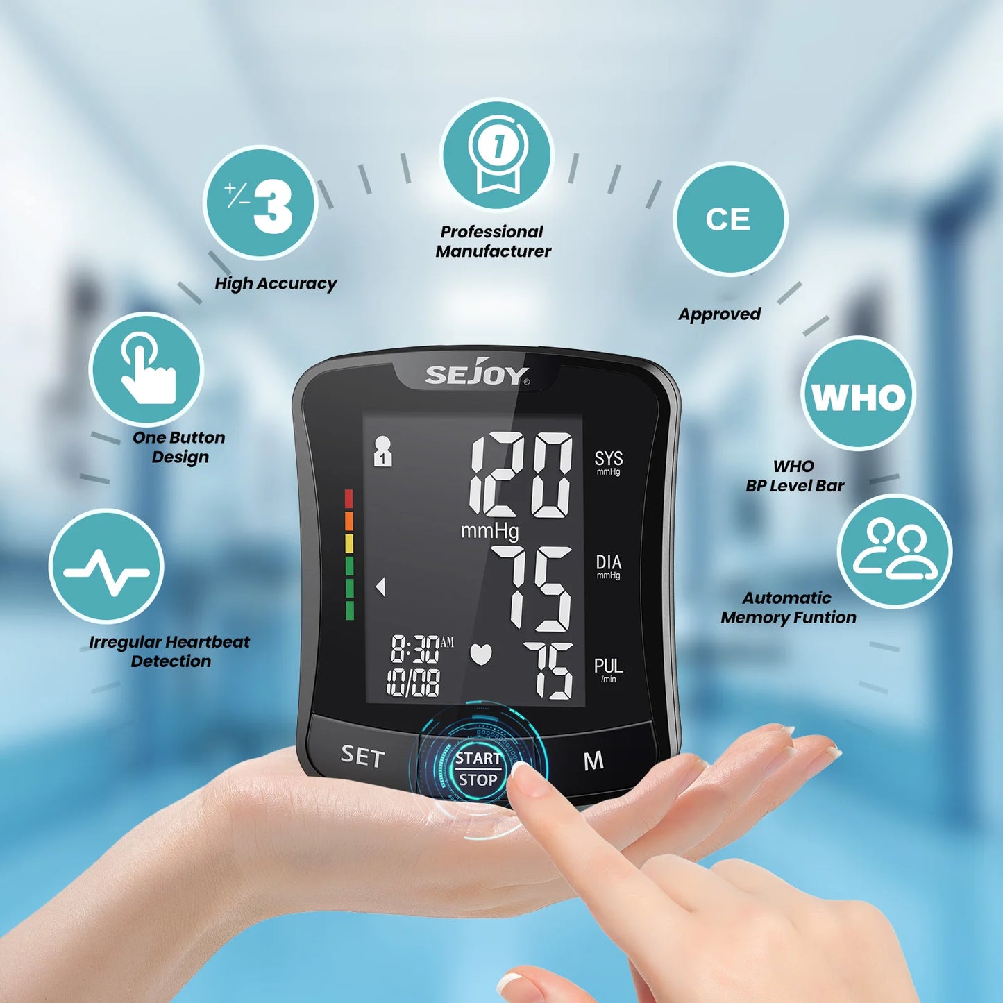 Electronic Blood Pressure Monitor Wrist Cuff Tonometer Digital Sphygmomanometer Electronic BP Monitors Blood Meter