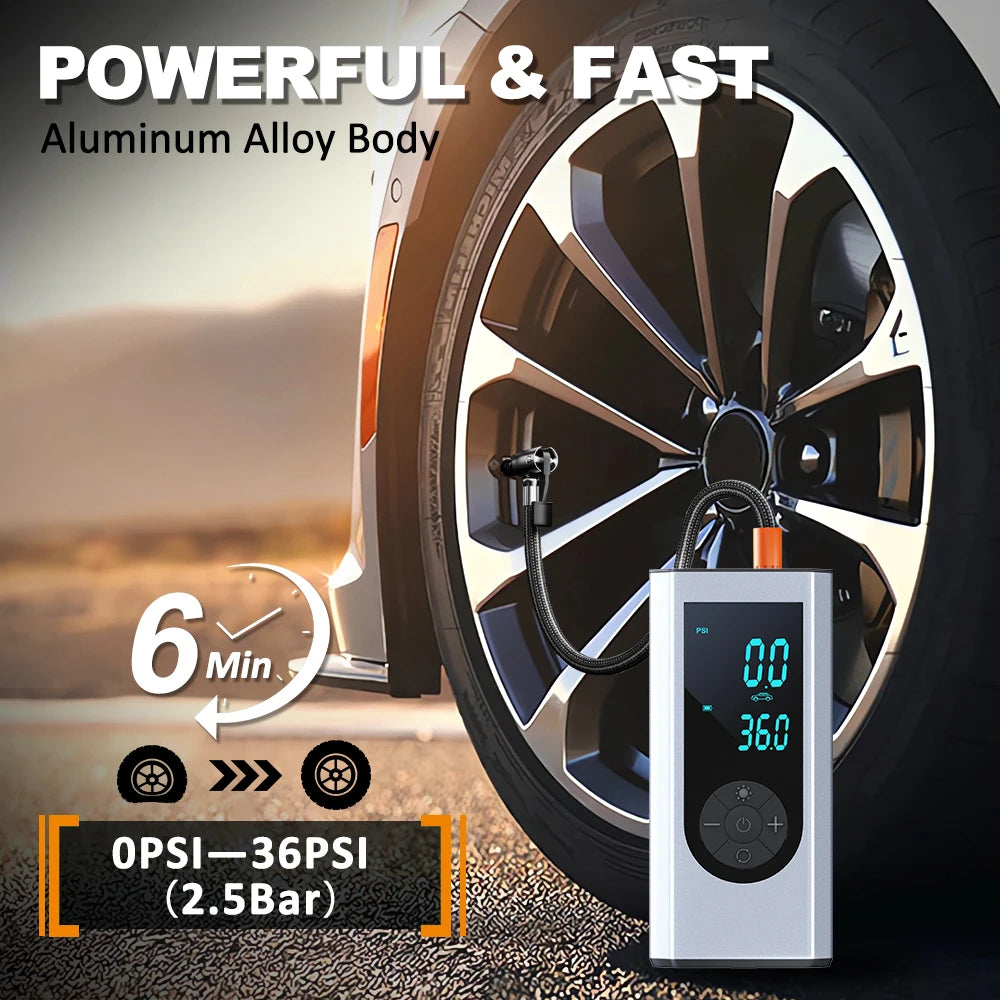 BGTEC Tire Inflator Portable Air Compressor For Car Bike MotorcycleTires Balls Swimming Ring with Gauge 20000mAh Battery DC 12