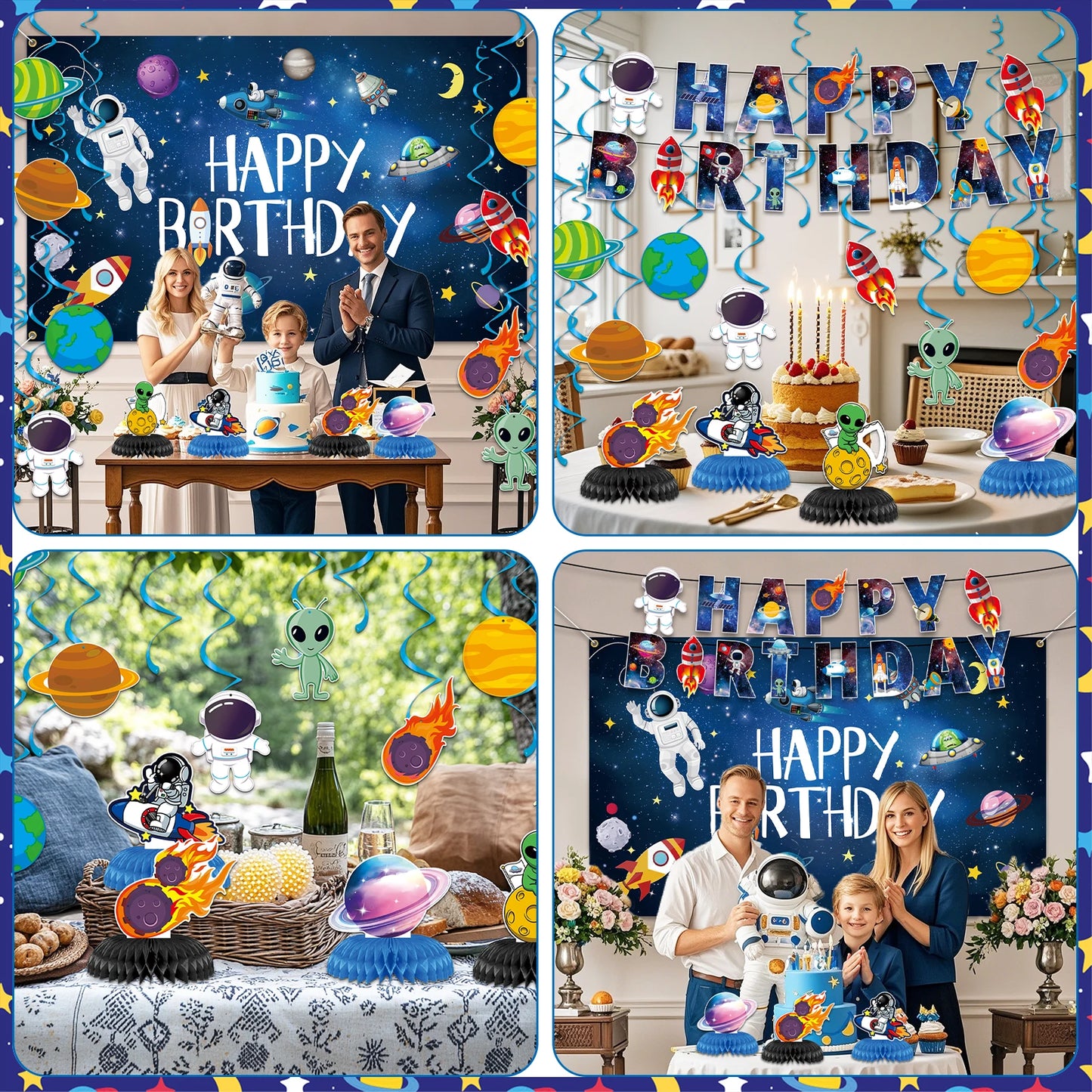 Space Birthday Party Decorations Happy Birthday Banner with Space Themed Honeycomb Centerpiece for Honeycomb Centerpiece