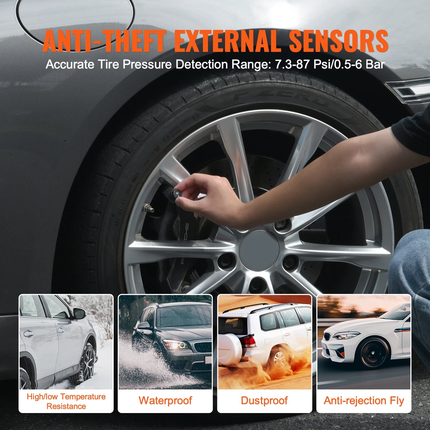 SucceBuy RV Tire Pressure Monitoring System, Universal Wireless Car Alarm System, Waterproof TPMS Sensors Set with 5 Alarm Modes