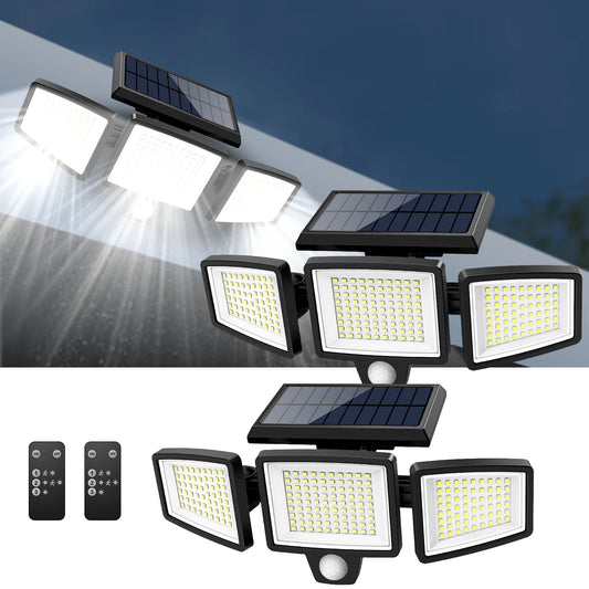 (1/2/3Pack)3 Heads Solar Outdoor Light, 210LED 2500LM Motion Sensor Security Light with Wireless Remote Control, IP65 Waterproof