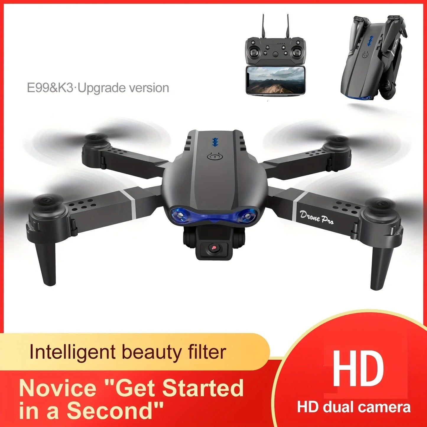 Professional RC Drone, Dual Camera Double Folding RC Quadcopter Height Hold Remote Control Toy, Remote Control Beginner Men'