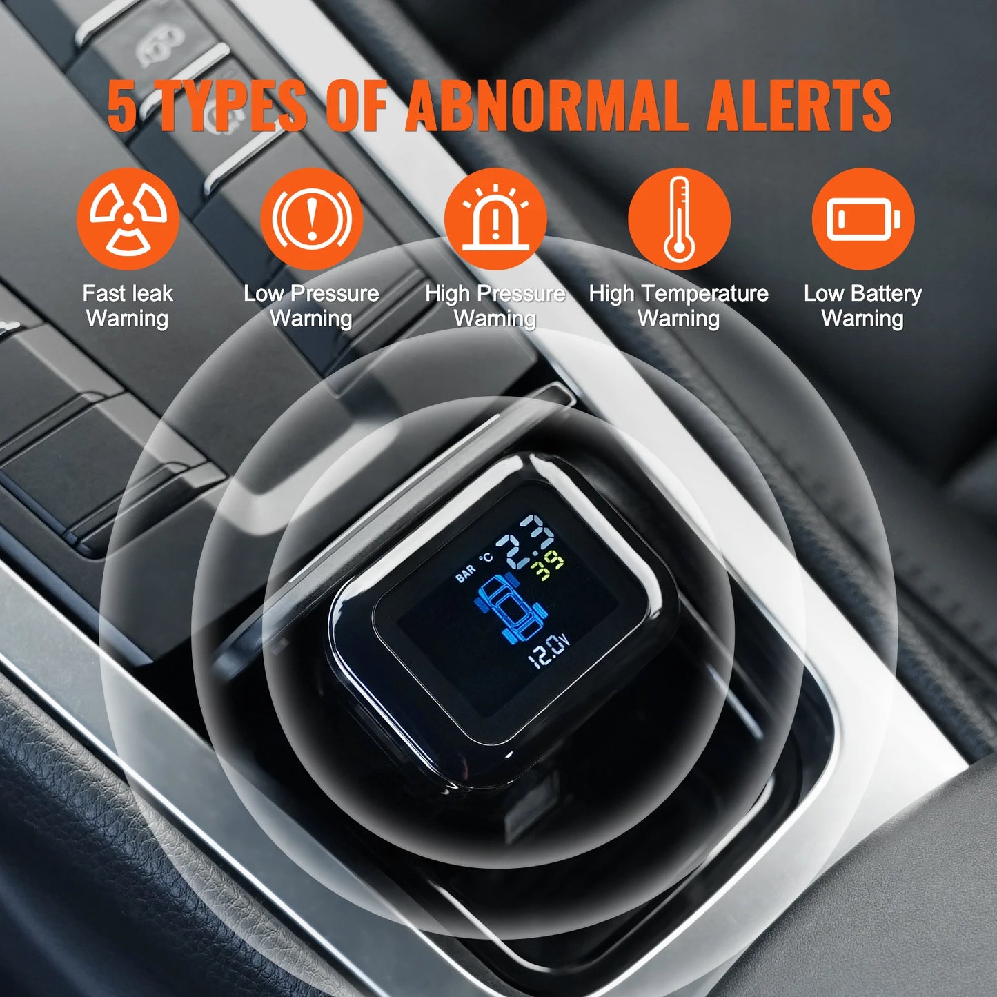 SucceBuy RV Tire Pressure Monitoring System, Universal Wireless Car Alarm System, Waterproof TPMS Sensors Set with 5 Alarm Modes