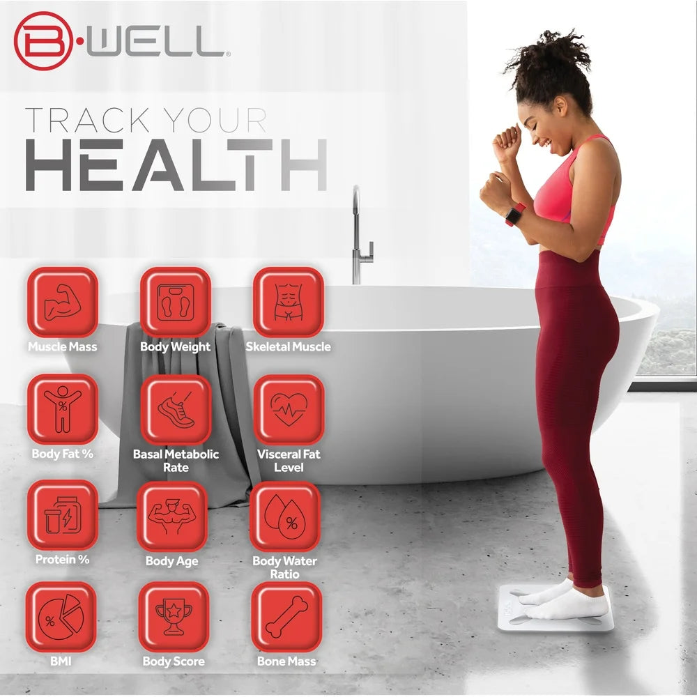 Bluetooth Smart Scale App Body Weight BMI Fat Tracker Digital LED Display 12 Measurements Health Fitness Monitor Family Use