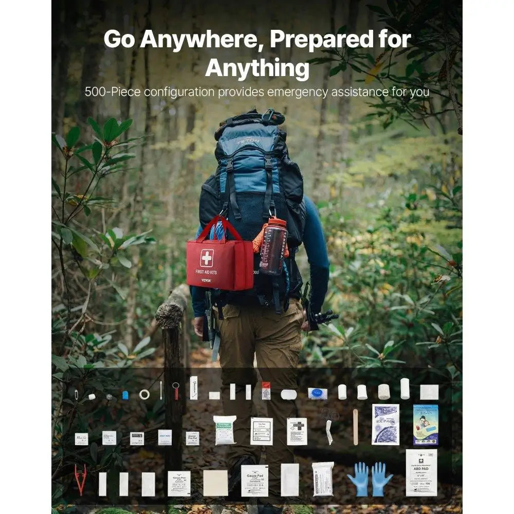 Survival Kit 500 Pieces Emergency Medical Supplies First Aid Bag for Home Car Outdoor Use