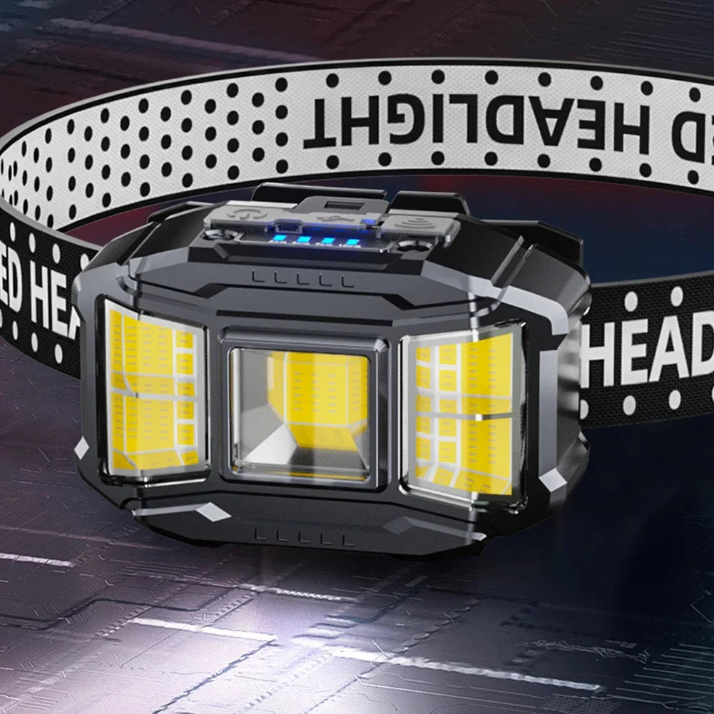 COB LED Outdoor Head Lamp USB Charging Head Mounted Flashlight Power Display Powerful Headlight Torch for Outdoor Night Fishing