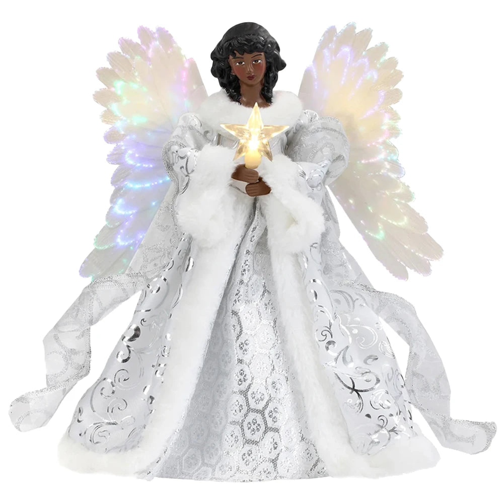 Angel Tree Topper Pendant Christmas Angel Decoration with Lights Lighted Tree Topper Ornament for Indoor Office Tree Decoration