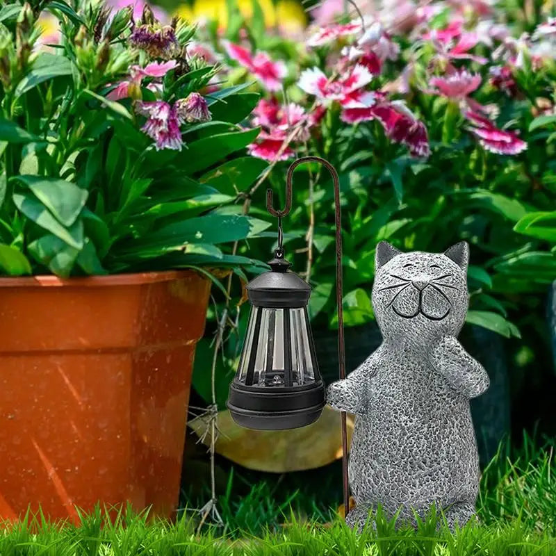 Outdoor Solar Lights Resin Cat Waterproof Lantern Weather-Resistant Garden Lights for Holiday Gift Elegant Ornament for Garden
