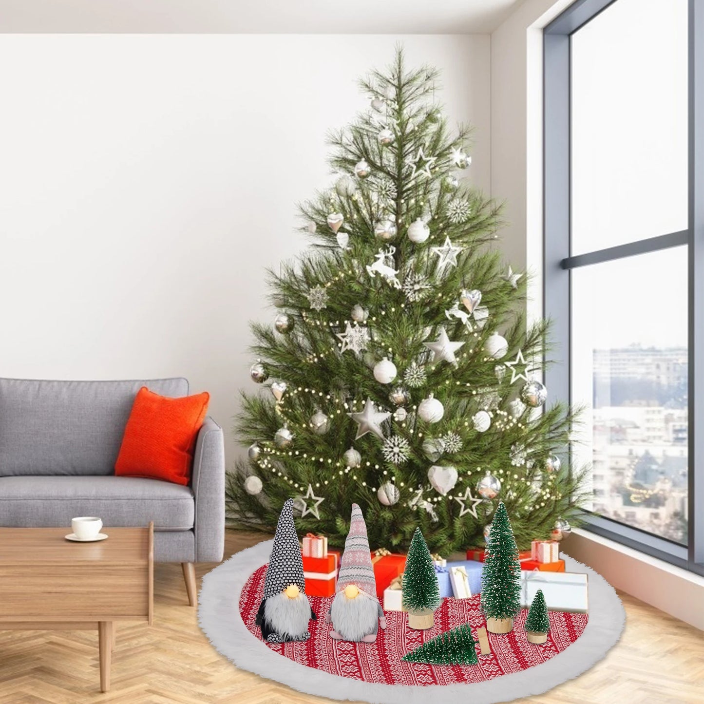 48 Inch Christmas Tree Skirt For Holiday New Year Large Tree Red White Plaid Christmas Tree Skirt Red, Xmas Tree Skirt