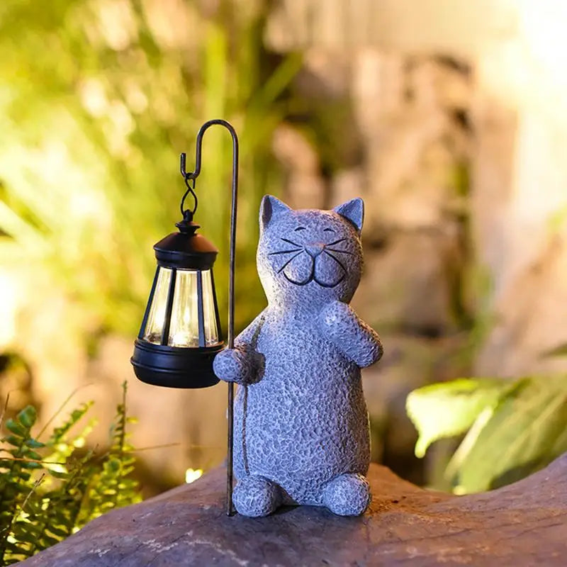 Outdoor Solar Lights Resin Cat Waterproof Lantern Weather-Resistant Garden Lights for Holiday Gift Elegant Ornament for Garden