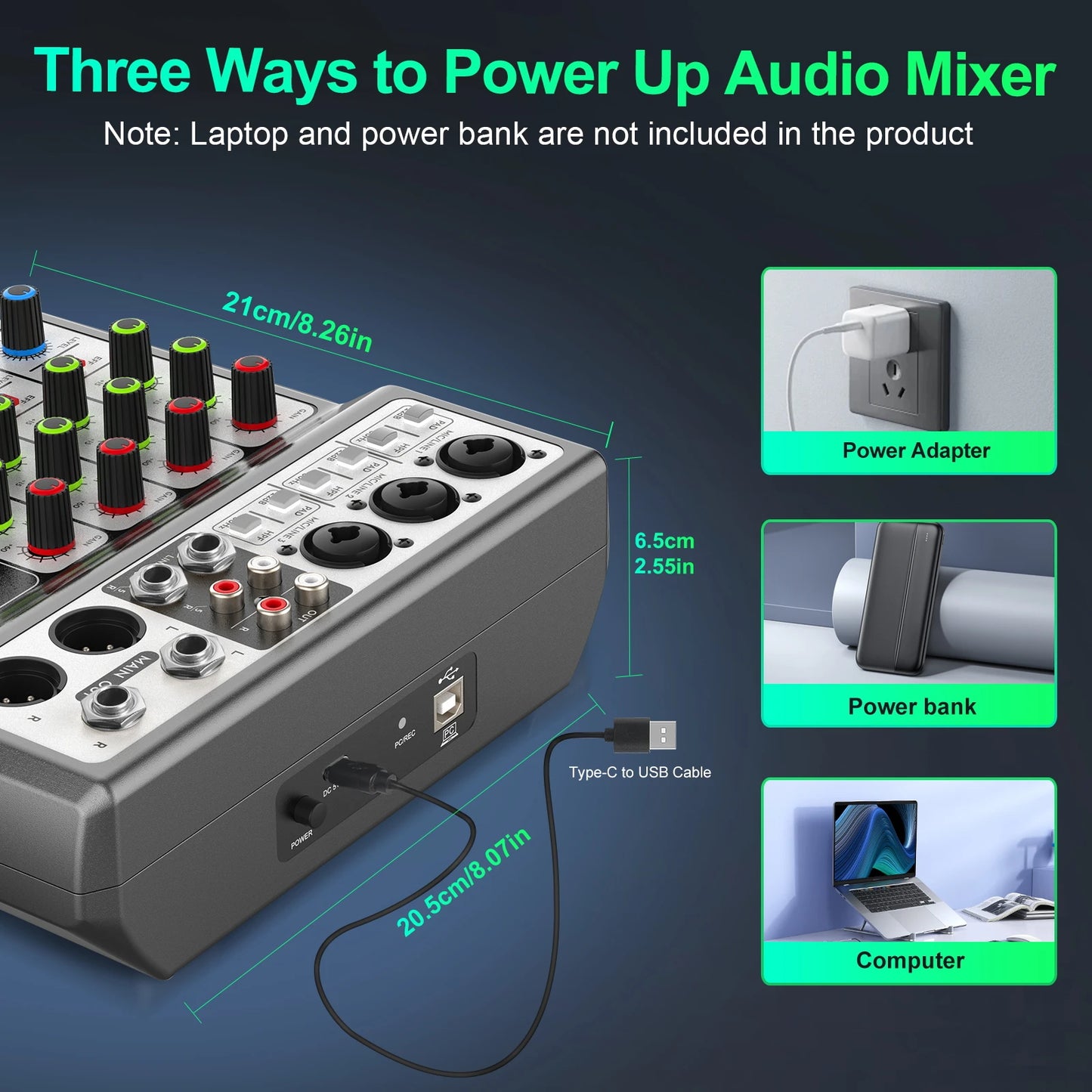 Professional Audio Mixer,Sound Board Mixing Console with 5Channel Digital USB Bluetooth Echo Delay Effect,Input 48V Stereo