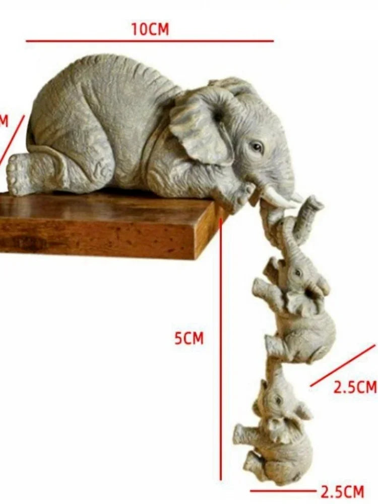 3pcs/set Cute Elephant Figurines Mother Elephant Holding Baby Elephant Hanging Off The Edge of Shelf or Table Resin Crafts