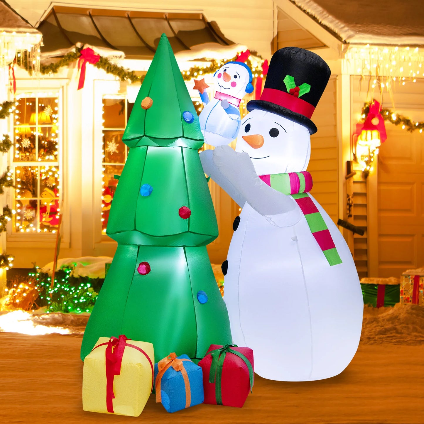 6 FT Inflatable Christmas Tree with Snowmen & Gift Boxes Blow up Xmas Decoration