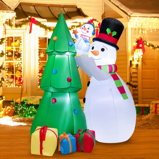 6 FT Inflatable Christmas Tree with Snowmen & Gift Boxes Blow up Xmas Decoration
