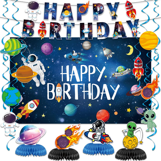 Space Birthday Party Decorations Happy Birthday Banner with Space Themed Honeycomb Centerpiece for Honeycomb Centerpiece
