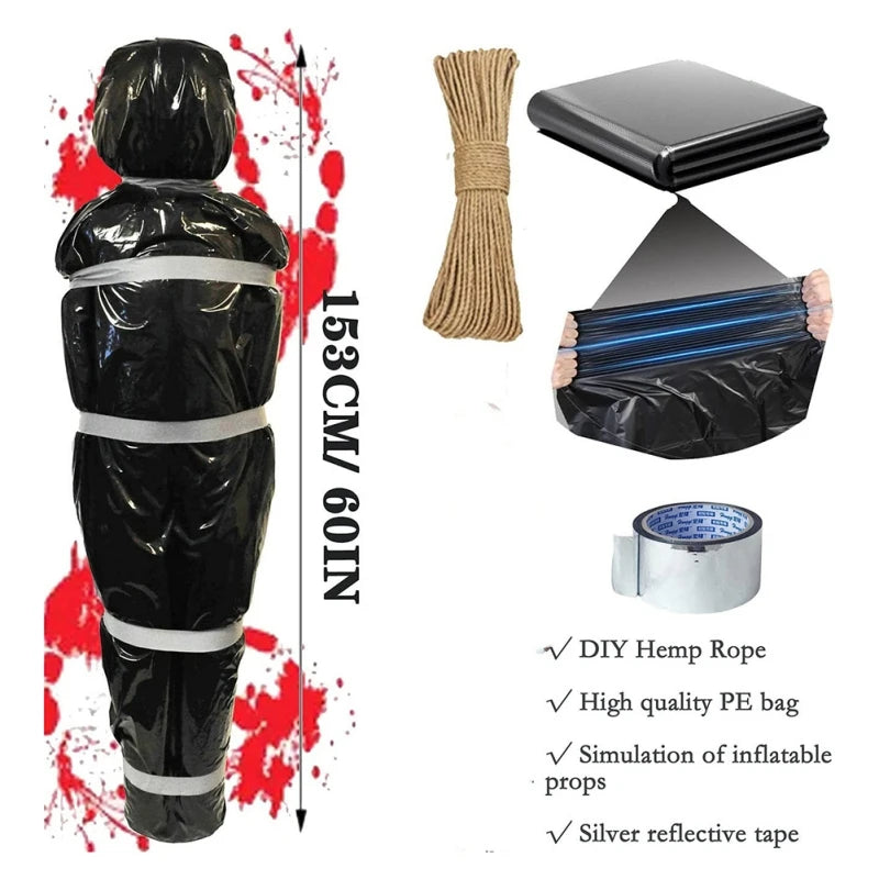 Inflatable Props Fake Corpse Dead Body In A Bag Realistic Scary Hanging Halloween Decorations Creepy Haunted House Decor Black