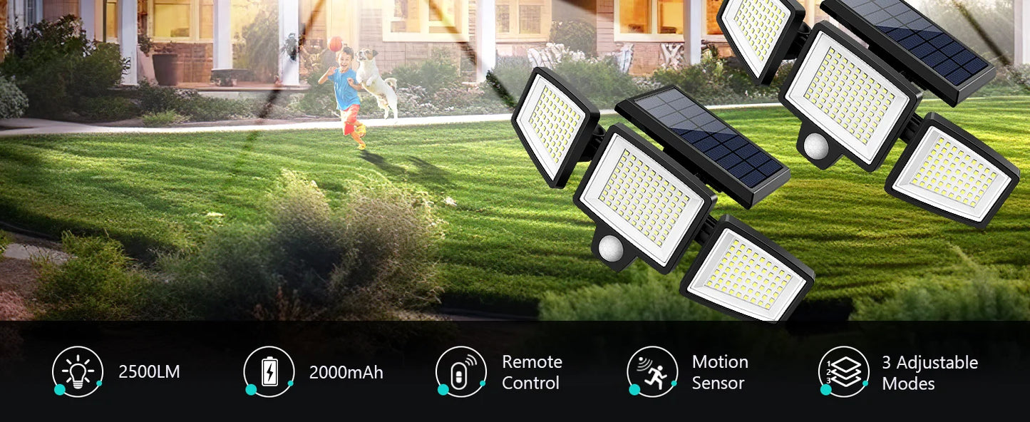 (1/2/3Pack)3 Heads Solar Outdoor Light, 210LED 2500LM Motion Sensor Security Light with Wireless Remote Control, IP65 Waterproof