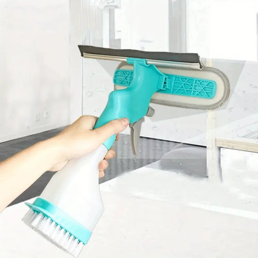 4-in-1 Glass Wiper with Spray Bottle, Scraper, Scrub Brush for Floor, Wall, Tile, Window