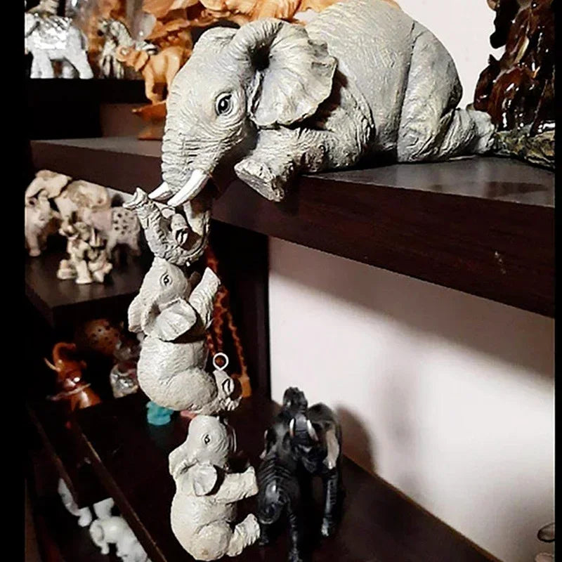 3pcs/set Cute Elephant Figurines Mother Elephant Holding Baby Elephant Hanging Off The Edge of Shelf or Table Resin Crafts