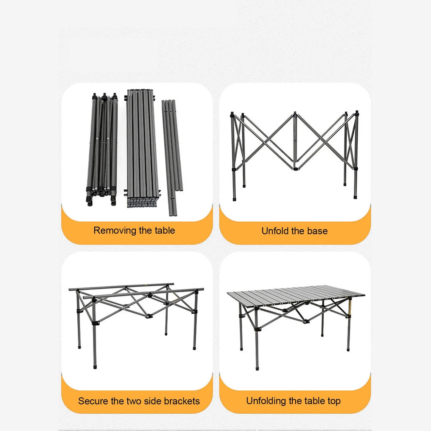 Folding Camping Table Multi Functional Black Portable Roll Up Outdoor Table 47.24in Carbon Steel Sturdy for Backyard BBQ Party
